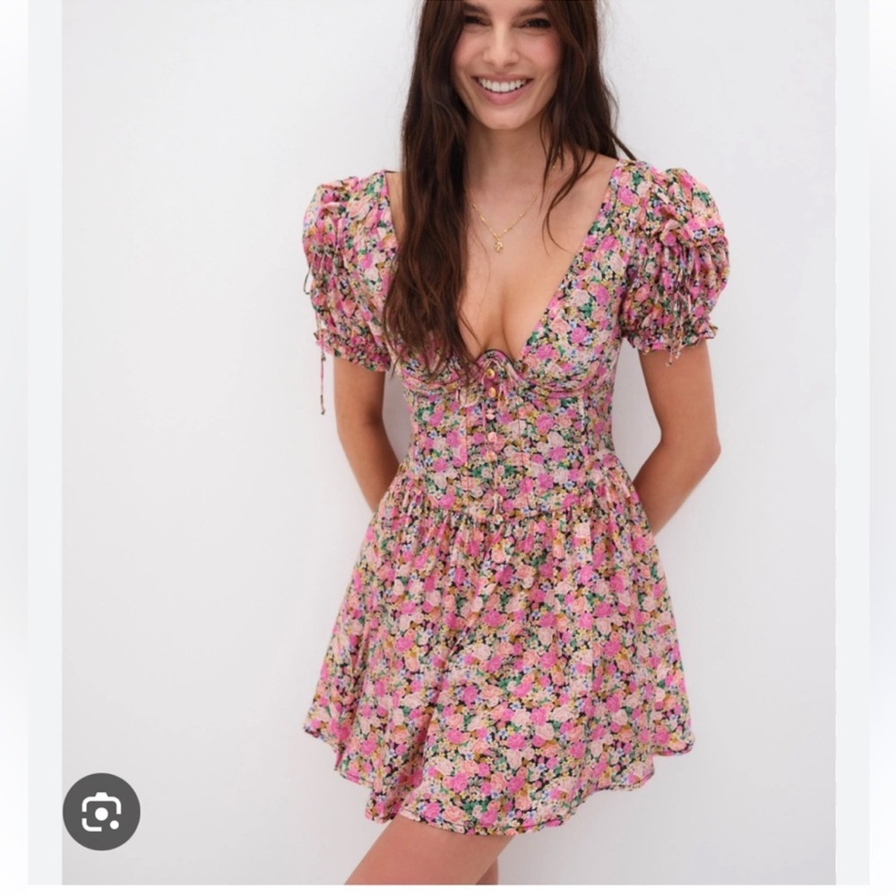 For Love and Lemons Floral Puff Sleeve Corset Dress